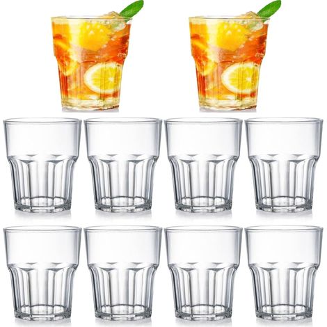 Gobelet Acrylique - 250 ml - Base Octogonale - Sans BPA - Empilable - Pour Cocktail Pique-Nique Fête - Lot de 10