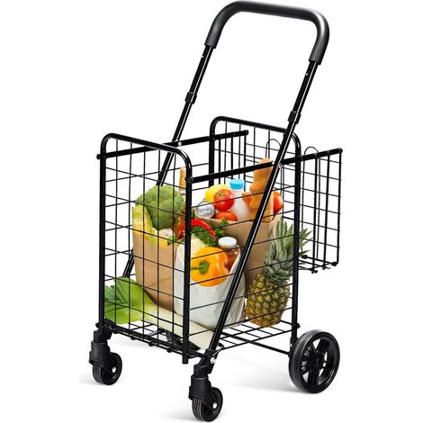 Folding Shopping Cart Portable Utility Cart Double Basket Grocery Utility Cart