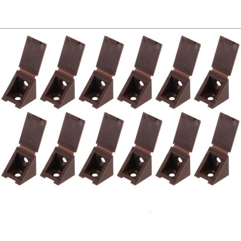 Lntyq Équerres de raccordement en plastique marron - 12 pièces - Connecteurs d'armoire - Connecteurs d'angle avec capuchon séparé - Connecteur pour meubles et autres connexions d'angle (1/4)