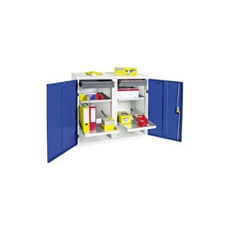 Stumpf Armoire à outils et matériaux Série 3000 gris clair / bleu gentiane + 2 tiroirs 100 mm + 4 étagères coulissantes - 3002274