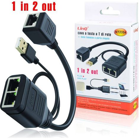 Linq - Splitter Ethernet 2 In 1 Femmina Switch Usb Doppiatore Rete Rj45 2 Porte Nt2354 -
