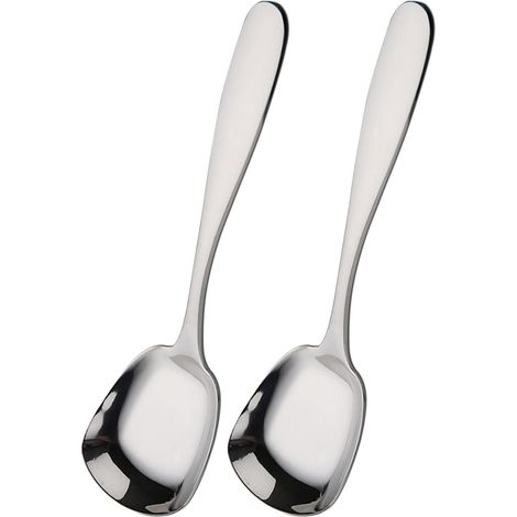 Cucharas de postre de acero inoxidable, cucharas de cabeza cuadrada, cucharas para helado, cucharas para remover, cucharas para arroz, cucharas para té, paquete de 2, 17 cm (1/5)