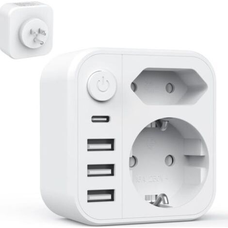 Pr 6-in-1 Multiple Socket, Power Strip with 2 USB A & USB C Ports, Wall Socket with Switch (4000W/16A), Double Socket (1/5)