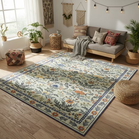 Floordirekt – Tapis kilim Cascada 200 x 290 cm – Motif floral coloré – Polyamide antidérapant – Résistant et facile à entretenir (1/5)