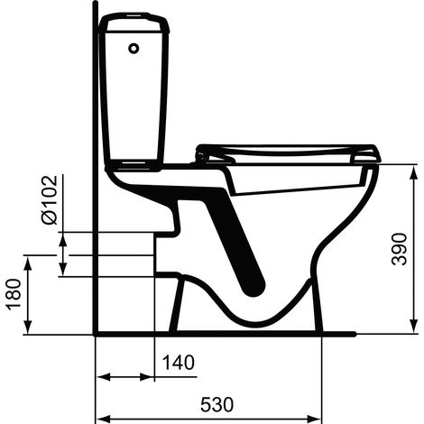 Porcher – Pack WC Noe sans bride – Cuvette en porcelaine vitrifiée – Sortie horizontale – Réservoir à alimentation latérale – Mécanisme de chasse 3/6L