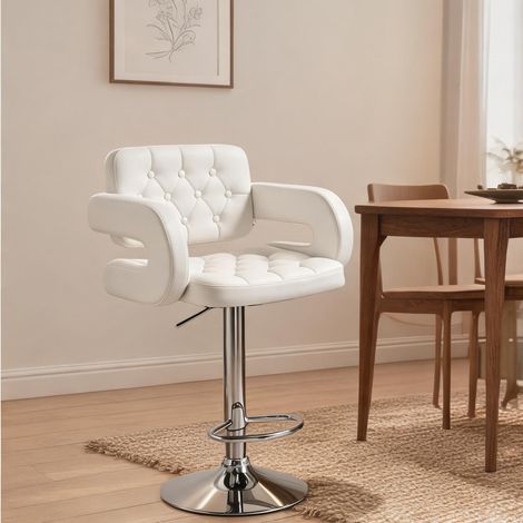 Tabouret de bar blanc réglable en hauteur avec accoudoirs (1/5)