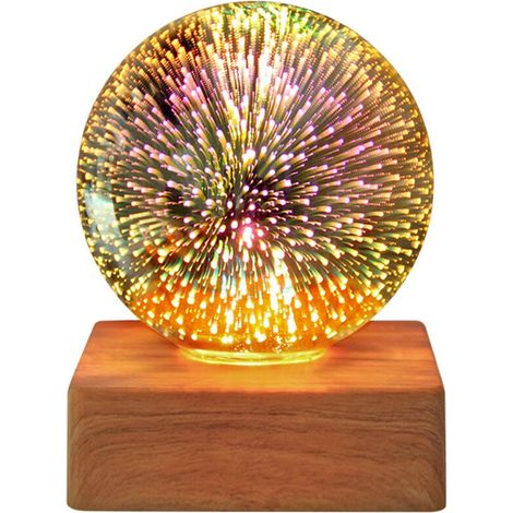 3D-Kristallkugel-LED-Nachtlicht, LED-Feuerwerks-Nachtlicht, romantische Schreibtischlampe, magische Kristallkugel, dekorative Lampe mit Holzsockel (1/4)