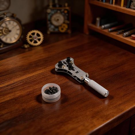 Clé à molette réglable pour remplacement de batterie et retrait du dos - Coffret d'outils de montre professionnel avec boîte de rangement (1/5)