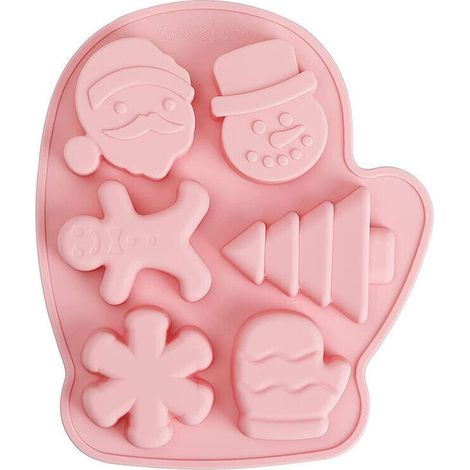 Moule en silicone de Noël avec 6 formes, modèle de gant de Noël, moules à savon de grande taille, moules à bombes au chocolat, moule de cuisson de Noël pour le bricolage fait maison (rose) (1/5)