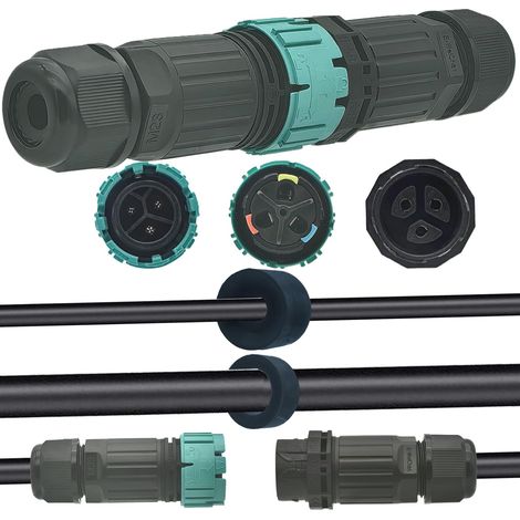 Connecteurs étanches IP68 3 fils pour extérieur, fiches mâle et femelle, connecteurs électriques pour câbles 5 à 12 mm (1/5)