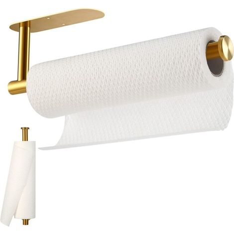 Porte-essuie-tout, autocollant ou percé, support mural pour essuie-tout sous armoire, en acier inoxydable doré, idéal pour la cuisine, la salle de bain, l'évier, le garde-manger et le réfrigérateur (d (1/5)