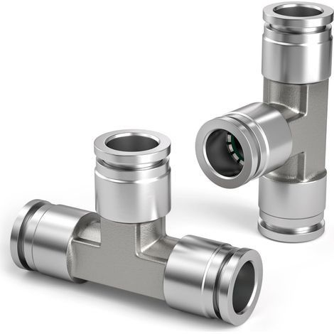 2 Pcs 6mm Té 3 Voies Raccord Rapide Pneumatique, 3 Voies en Acier Inoxydable pour Adaptateur d'Air PE (1/4)