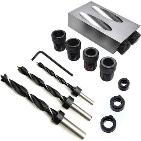 Aougo – Pocket hole jig set 14 pieces – Solid aluminum 15° angle – For strong, invisible joints in hardwood – Adapter for 6/8/10mm drill bits (1/4)
