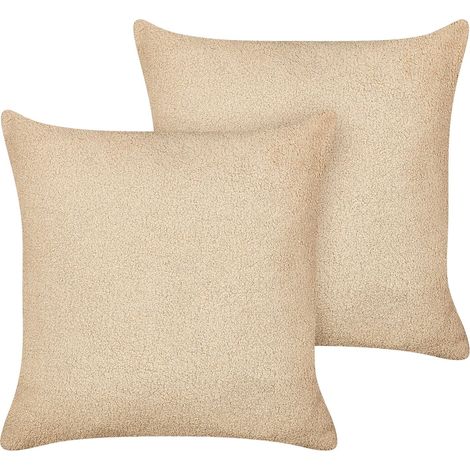 Dekokissen 2er Set LEUZEA Bouclé 45 x 45 cm Sandbeige Ohne Muster