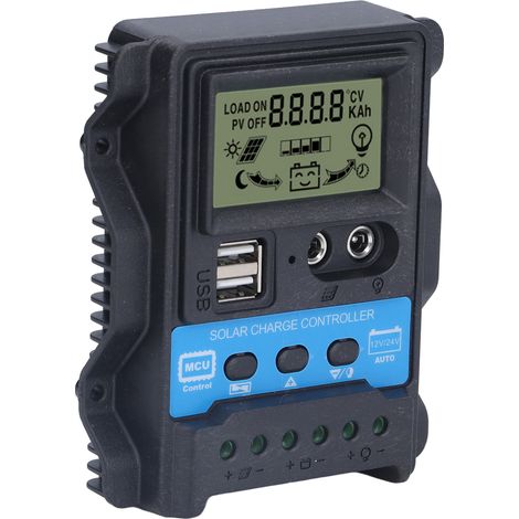 Solar-Laderegler mit LCD-Display, zwei USB-Ausgängen, 5 V, PWM-Laderegler, 30 A, 390 W (12 V), 780 W (24 V) (1/5)