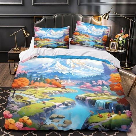 Housse De Couette - 220x240 cm - Imprimé 3D Paysage - Microfibre 100 % Polyester - Fermeture Éclair Cachée - Parure 3 Pièces (1/5)