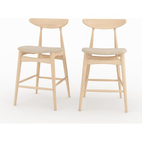 Lot de 2 chaises pour ilot central 63,5 cm en tissu beige et bois - Josette (1/5)