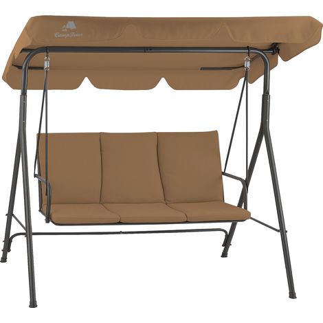 HinHocker Dondolo da giardino 3 posti con tetto parasole  Marrone  portata fino 250 kg, da esterno