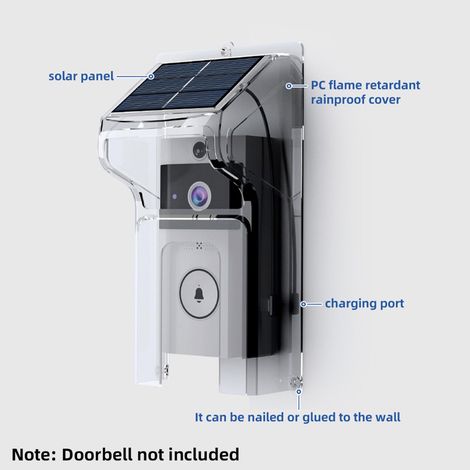 Couvercle de protection pour sonnette avec panneau solaire, en plastique transparent, résistant aux intempéries et facile à installer pour tous les modèles de sonnette. (1/3)