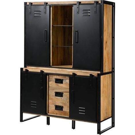 Buffet Mango 150x55x200 natur lackiert / Metall schwarz BLACKBURN 106