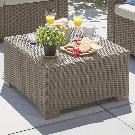 Dmora - Tisch für den Außenbereich Parksville, Niedriger Gartentisch, Mehrzweckregal für den Außenbereich, Mehrzweckschrank aus Kunststoff, 68x68 h35 cm, Taube (1/4)