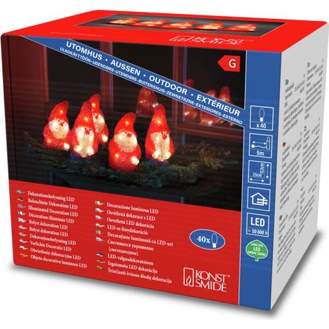 Konstsmide Set di 5 Babbo Natale a LED in acrilico, 40 diodi a luce bianca calda, 24 V, esterno (IP44), cavo bianco, 6240-103 (1/4)