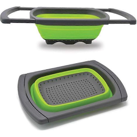 Passoire pliable verte pour aliments, légumes et fruits, sans BPA, compatible avec tous les éviers (1/5)