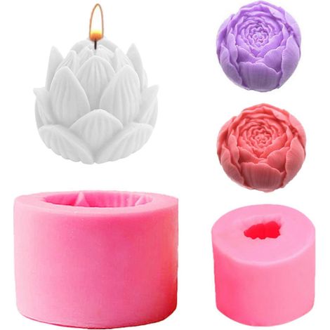 Moules à bougies en silicone en forme de fleur de lotus et de rose, moules à fondant, moules à gâteaux au chocolat pour décoration de mariage, d'anniversaire ou de fête, cadeau fait main à réaliser so (1/5)