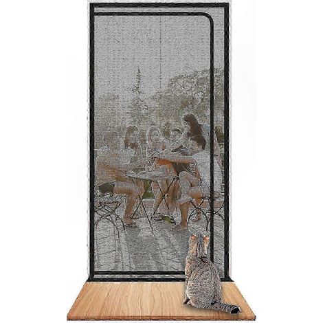 Weißes Haustiertür-Fliegengitter mit Reißverschluss, schützt Hunde und Katzen im Innenbereich, passend für Türrahmen 90x210cm (1/5)