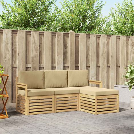 vidaXL Outdoor-Sofagarnitur 4 pcs Weiß und Beige 189,5 x 122,5 x 73 cm (1/5)