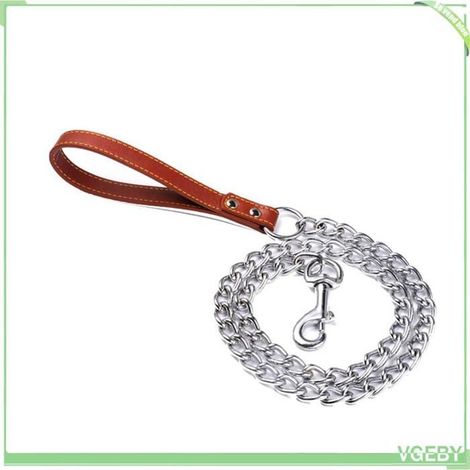 Laisse de chaîne pour chien - FAFEICY - 2 mm x 120 cm - Fer + cuir PU - Galvanoplastie anticorrosion - Poignée cuir PU