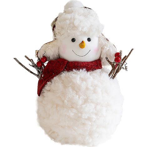 Gestrickte Plüsch-Schneemannfigur, Dekoration für weihnachtliche Atmosphäre auf Ihrem Schreibtisch (große Größe) (1/2)