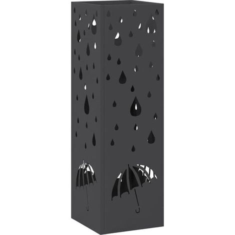 Porte-parapluie avec fonction de rangement, noir, 15,5 x 15,5 x 49 cm, en métal. (1/5)