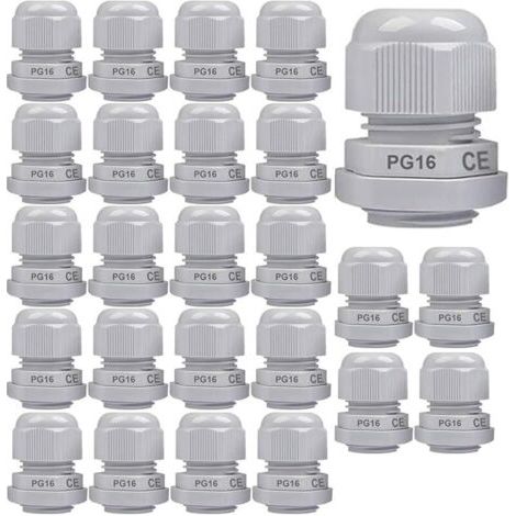 Pair 25pcs PG16 Presse-étoupe, Joint de Presse-étoupe en Plastique étanche IP68 Réglable 8.5-14 mm avec Joints en Caoutchouc, Connecteur de Fil M22 1.5, Protecteur de Fil (Blanc) (1/5)