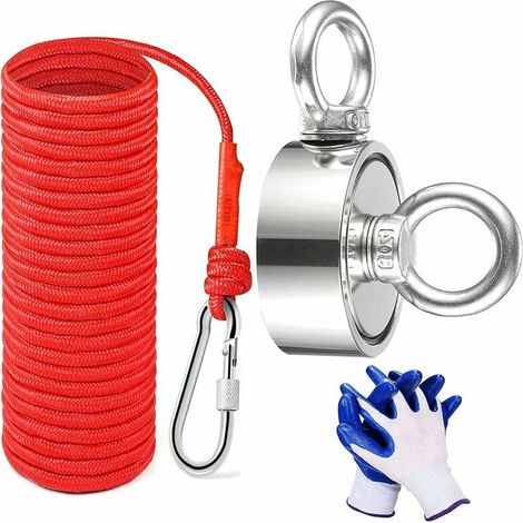 Double-sided neodymium magnet, 170 kg – 20 m rope – 67 mm diameter – For magnet fishing and treasure hunting (1/5)