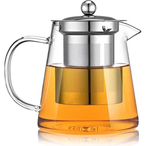 450ml Théière en Verre Borosilicate avec Passoire en Acier Inoxydable, Glass Tea Pots Teapot Bouilloire à Thé Theiere Avec Infuseur Préparateur de Théière pour Thé à Feuilles Mobiles (1/5)