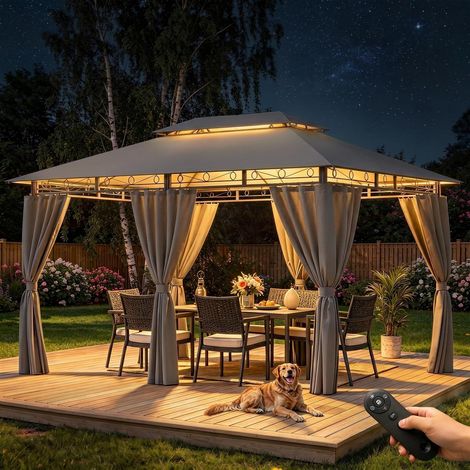 Gartenpavillon 3x4m Wasserdicht Stabil mit Seitenwänden und LED, UV-Schutz 50+ (1/5)