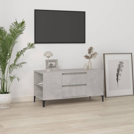 Meuble TV, Banc TV, Support pour Téléviseur, Meuble de Salon Gris béton 102x44,5x50 cm Bois d'ingénierie YHJ69868 (1/5)
