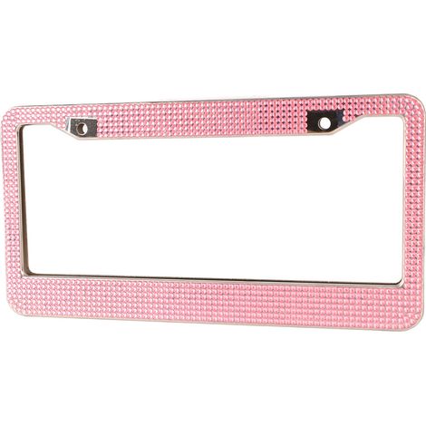 Cadre de plaque d'immatriculation 2 pièces avec strass rose pour femme, support de plaque brillant et décoratif (1/5)
