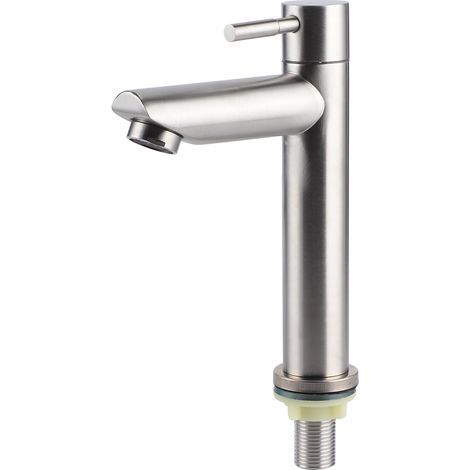 Robinet simple froid en acier inoxydable brossé G1/2 pour lavabo Accessoire de salle de bain Robinet simple froid plat (sans tube) (1/5)