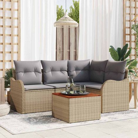 Gartensofa-set 5 pcs Beige und Hellgrau Poly-Rattan (1/5)