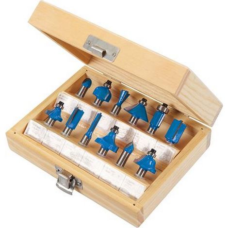 Coffret 12 fraises a bois pour defonceuse 8 mm
