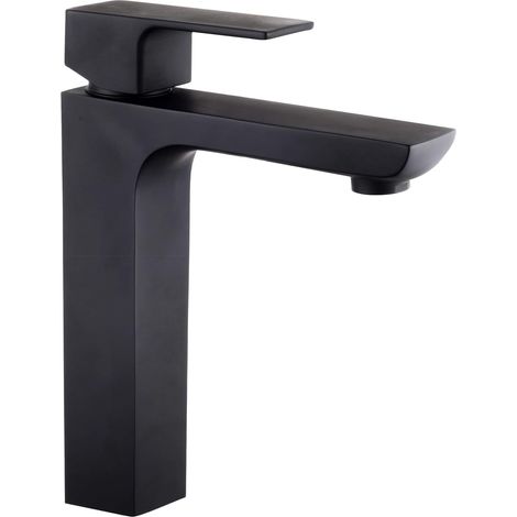 Mitigeur de lavabo élégant en laiton, robinet noir mat pour salle de bain et vasque, bec mixeur moderne (1/5)