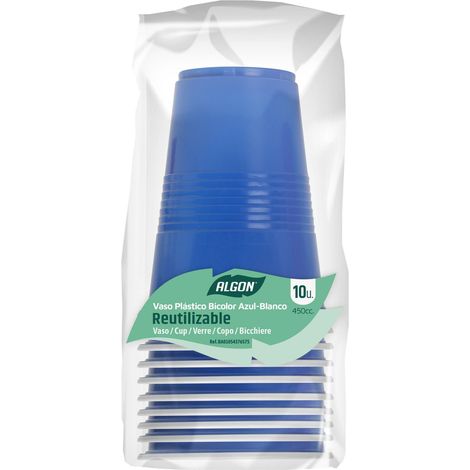 Lot de 10 verres bleus 450 cc - Set de verres en plastique résistant et réutilisable, design moderne et élégant, idéal pour les fêtes et événements (1/3)