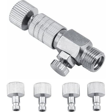 Metal disconnect fitting for airbrush, 4 x 1/8" male-female fittings for connecting an airbrush air compressor (1/3)