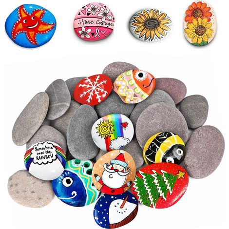 20 Pièces Galets a Peindre, Pierres Plates à Peindre, DIY Peintes Rocher, Bricolage Créatif Cailloux, Galets Naturels, Galets Décoratifs Ronds, Galets Peints à La Main pour Dessin de Peintes (1/5)