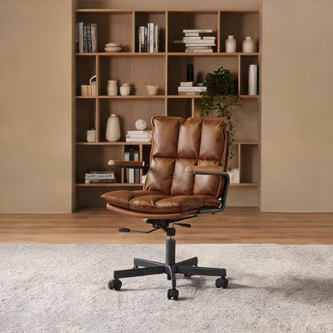 Chaise de bureau coloris marron en cuir métal 65 x 46 x 72 cm (1/5)