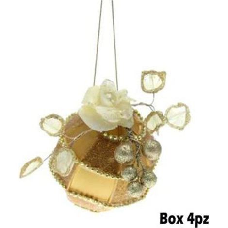 4 sfere decorate per albero natale - colore bronzo - decorazione addobbo natalizio