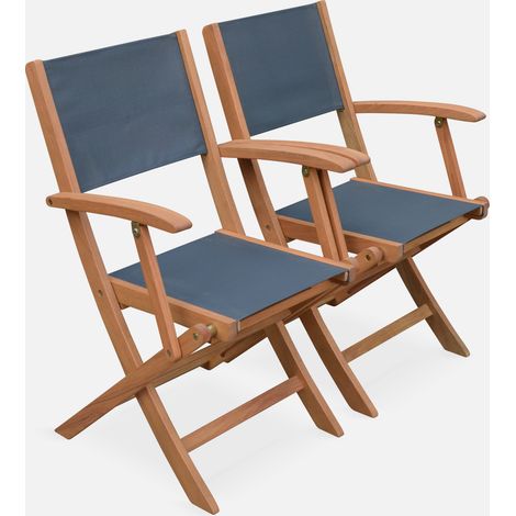 Silla de jardín plegable de madera de eucalipto, set de 2