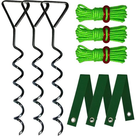 Ancrages au sol spiralés noirs, longueur 40 cm, lot de 3 kits de fixation spiralés robustes pour souches d'arbres (1/4)